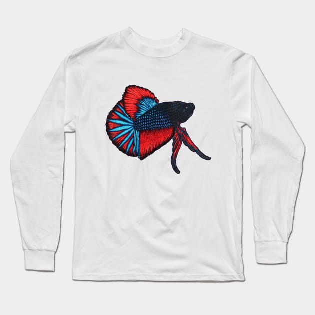 Pointillism Betta Fish Long Sleeve T-Shirt by Orphean Designs